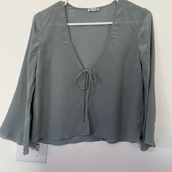 Free People Tops - Intimately Free People Gray Tie Front Wider Sleeve 100%Silk top